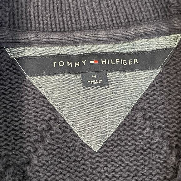 Tommy Hilfiger Mens Cardigan M Cable-Knit Sweater Chunky Grandpa Patriotic - Picture 6 of 7